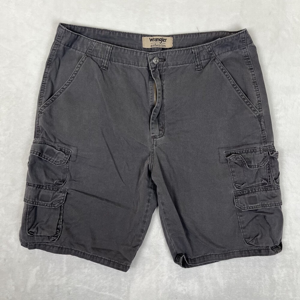 Wrangler Shorts Mens 36 Gray Cargo Stretch 10 Inseam Utility